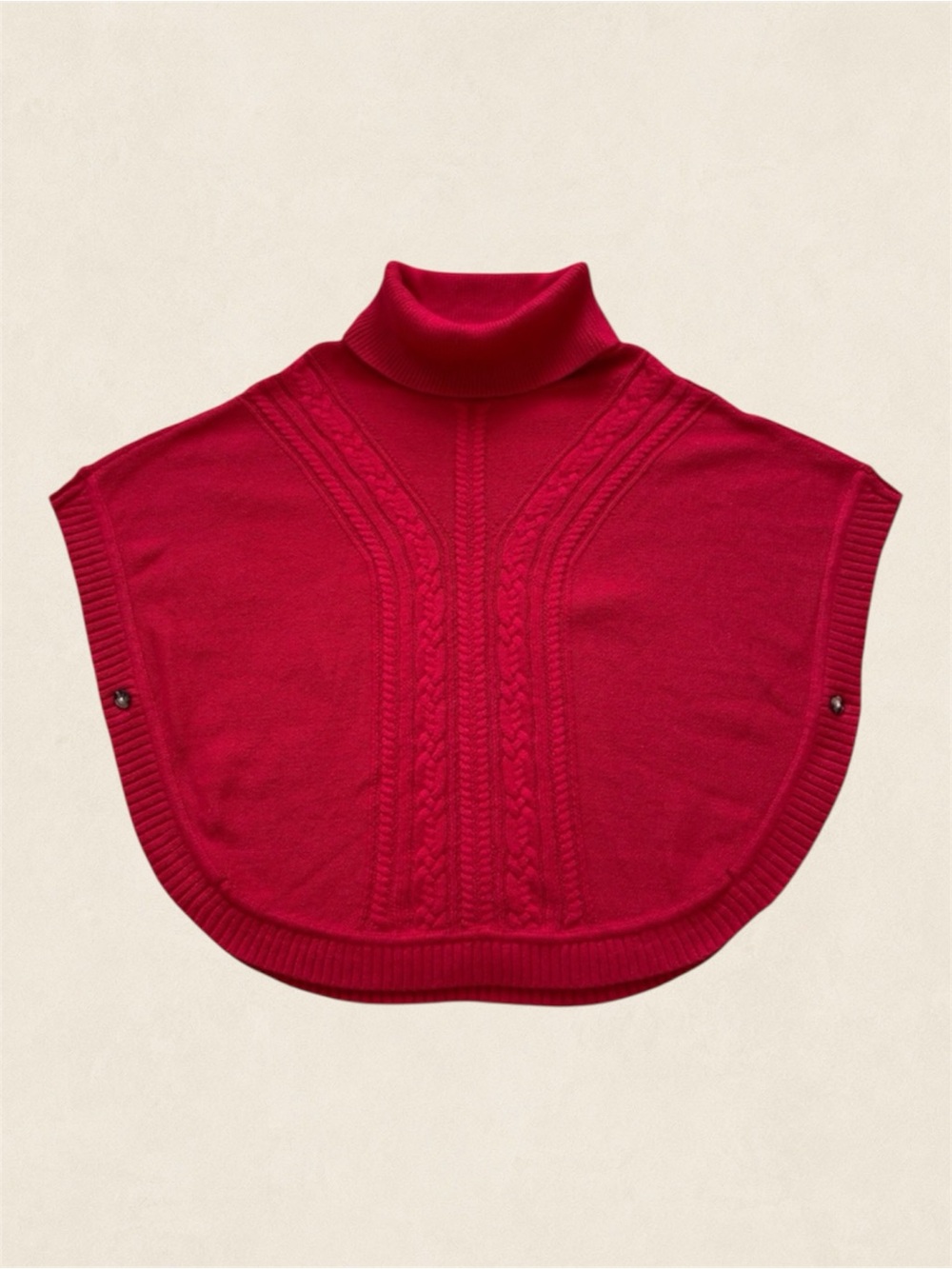 Talbots Poncho Sweater Large Cowl Neck Cable Knit Cotton Blend Red Relaxed Fit